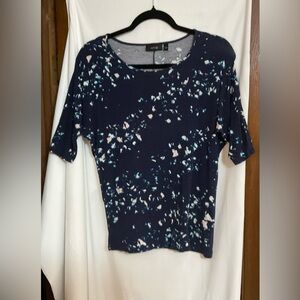 Apt. 9 Women's Navy Blue Printed top white splattered spots design  size small.